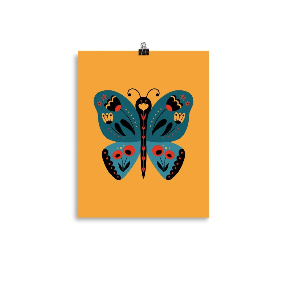 Folk Art Butterfly Premium Art Print