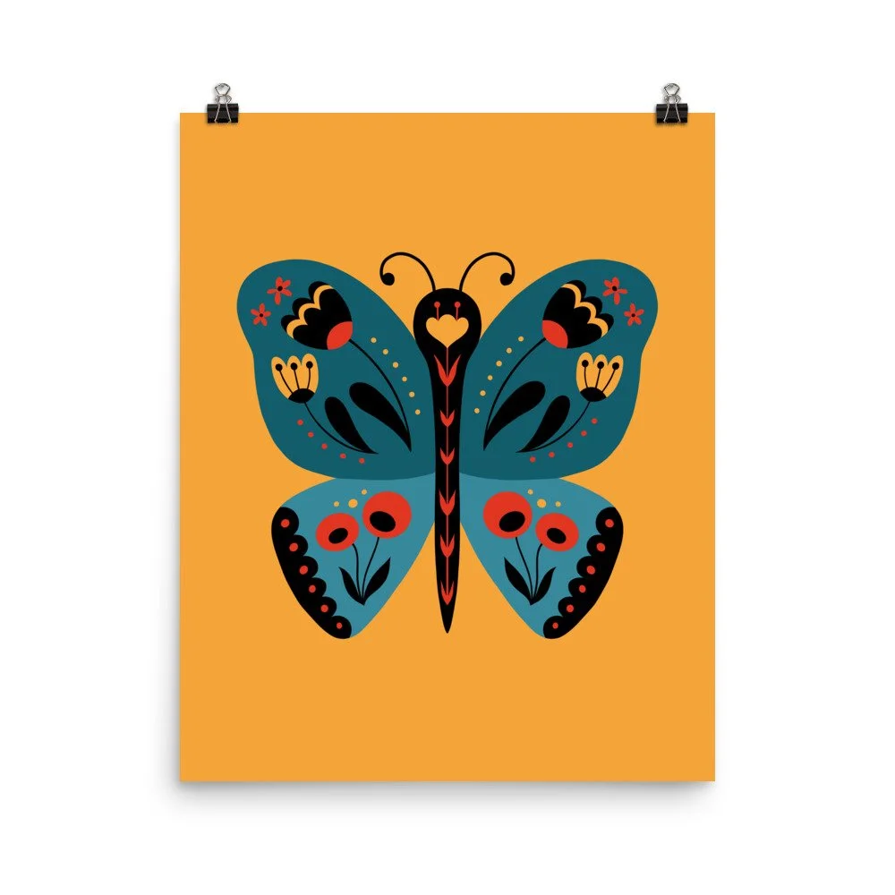 Folk Art Butterfly Premium Art Print