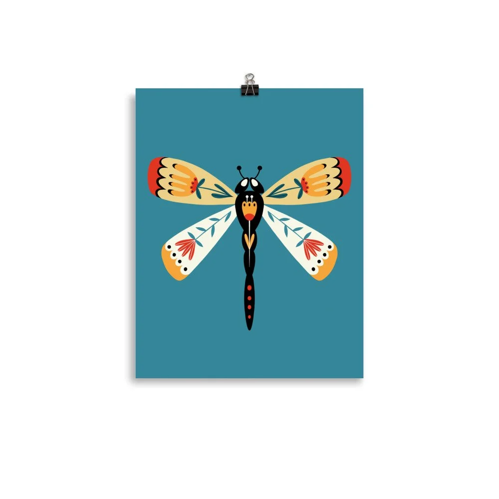 Folk Art Dragonfly Premium Art Print