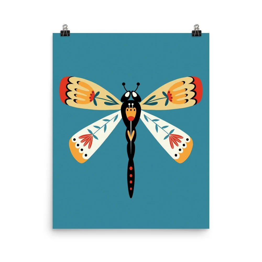 Folk Art Dragonfly Premium Art Print