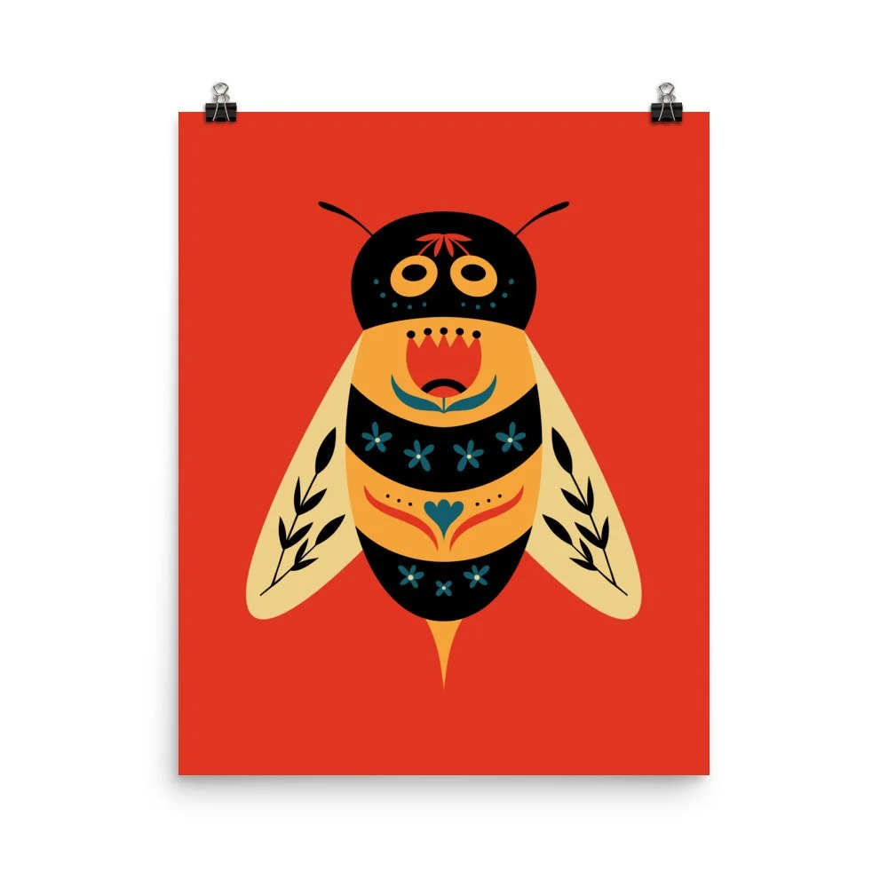 Folk Art Bee Premium Art Print