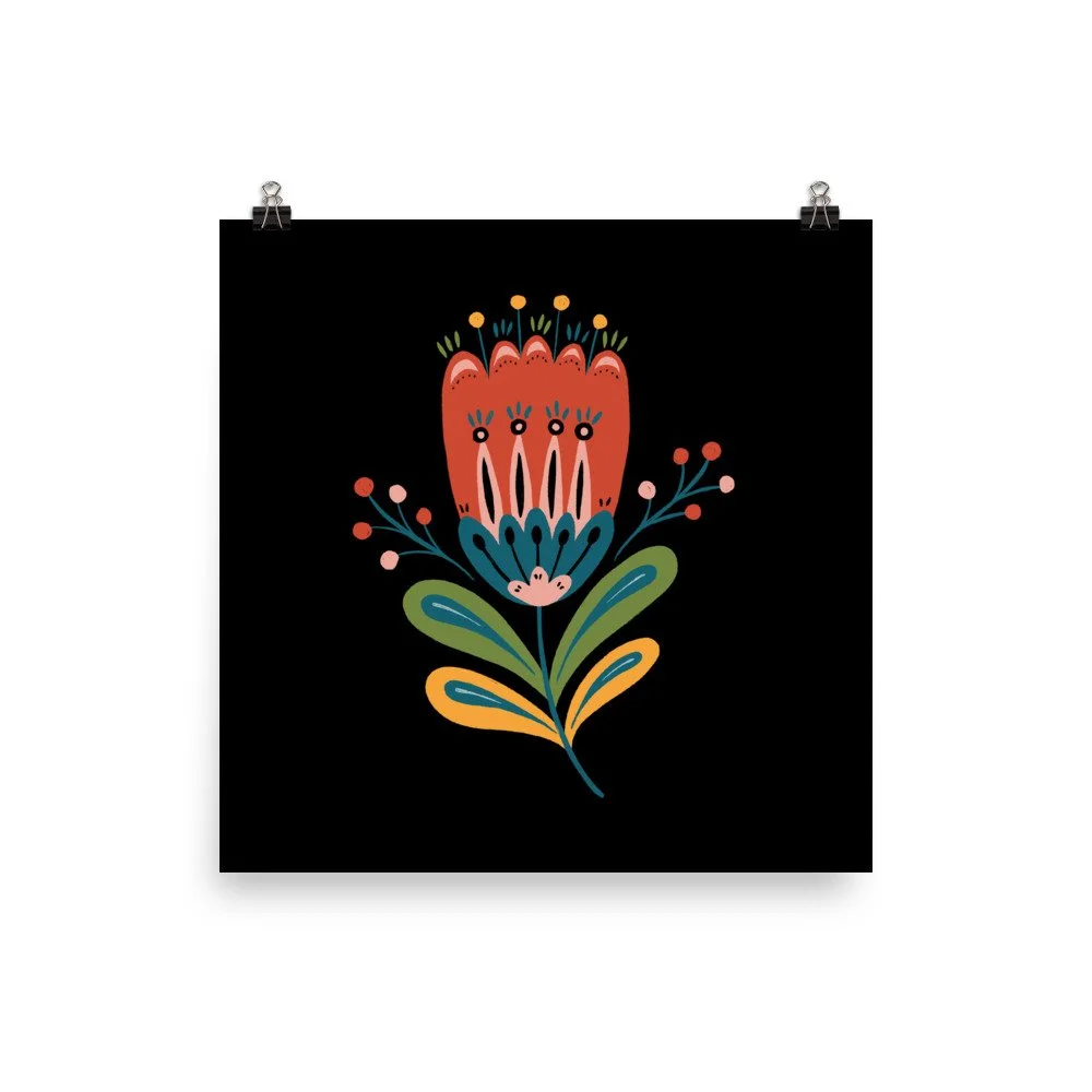 Midnight Meadow Folk Art Flower Print (2 of 3)