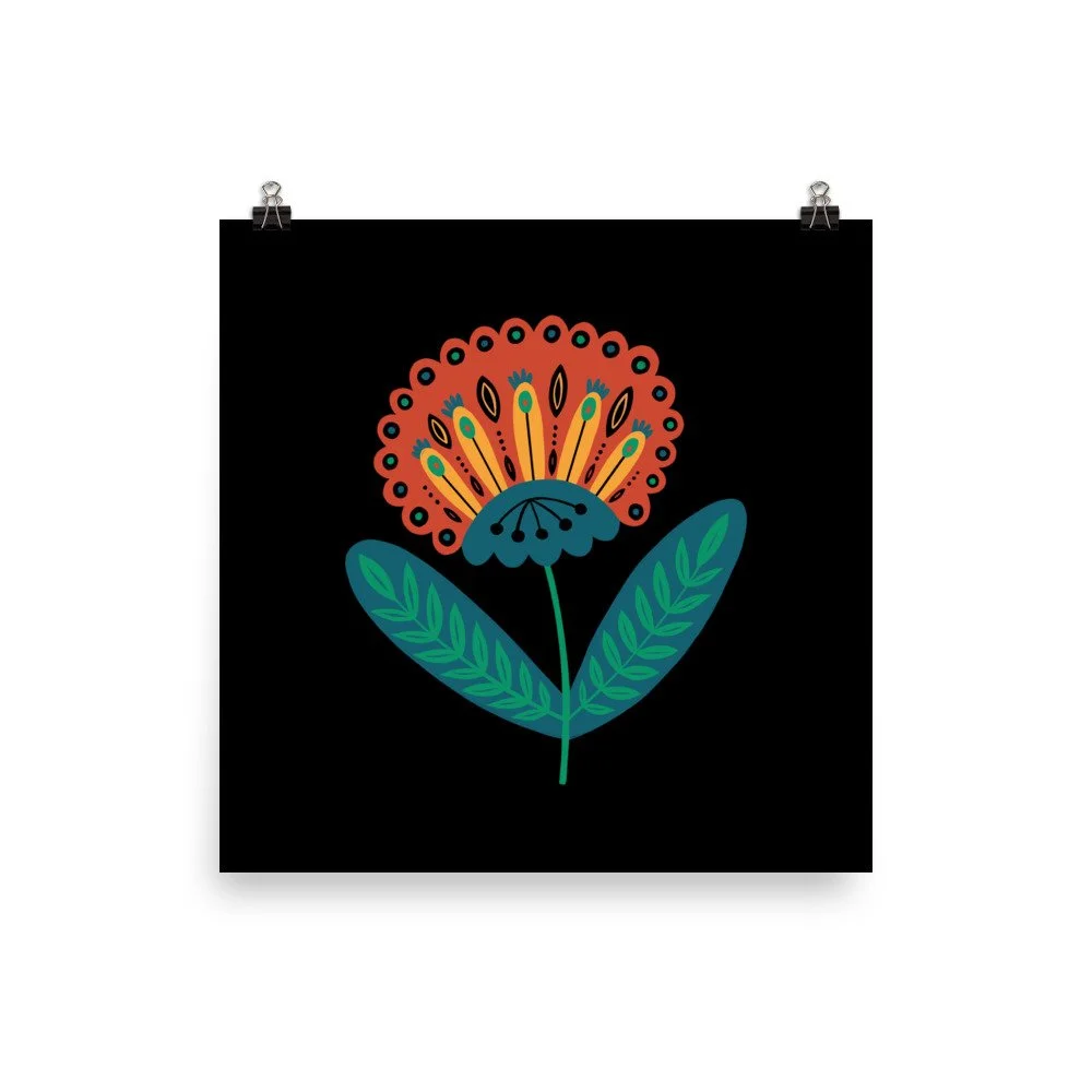 Midnight Meadow Folk Art Flower Print (3 of 3)