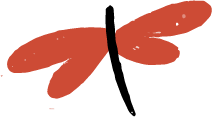 Red-orange abstract shape resembling stylized wings or leaves.
