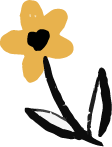 Simple illustration of a yellow flower with black centers and green leaves