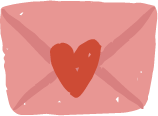 A pink envelope with a red heart seal in the center.