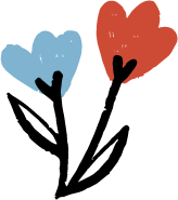 Two hearts, one blue and one red, with black wings.