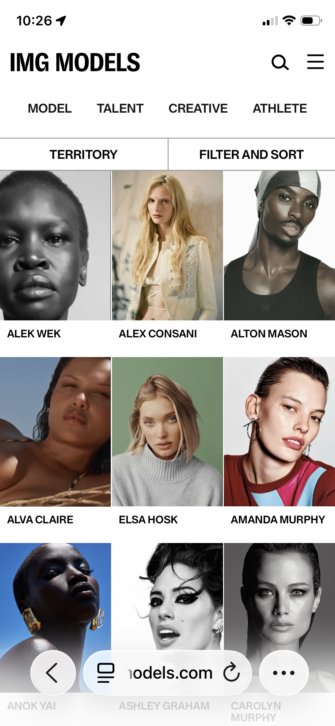 IMG Models - Talent Directory (Mobile)