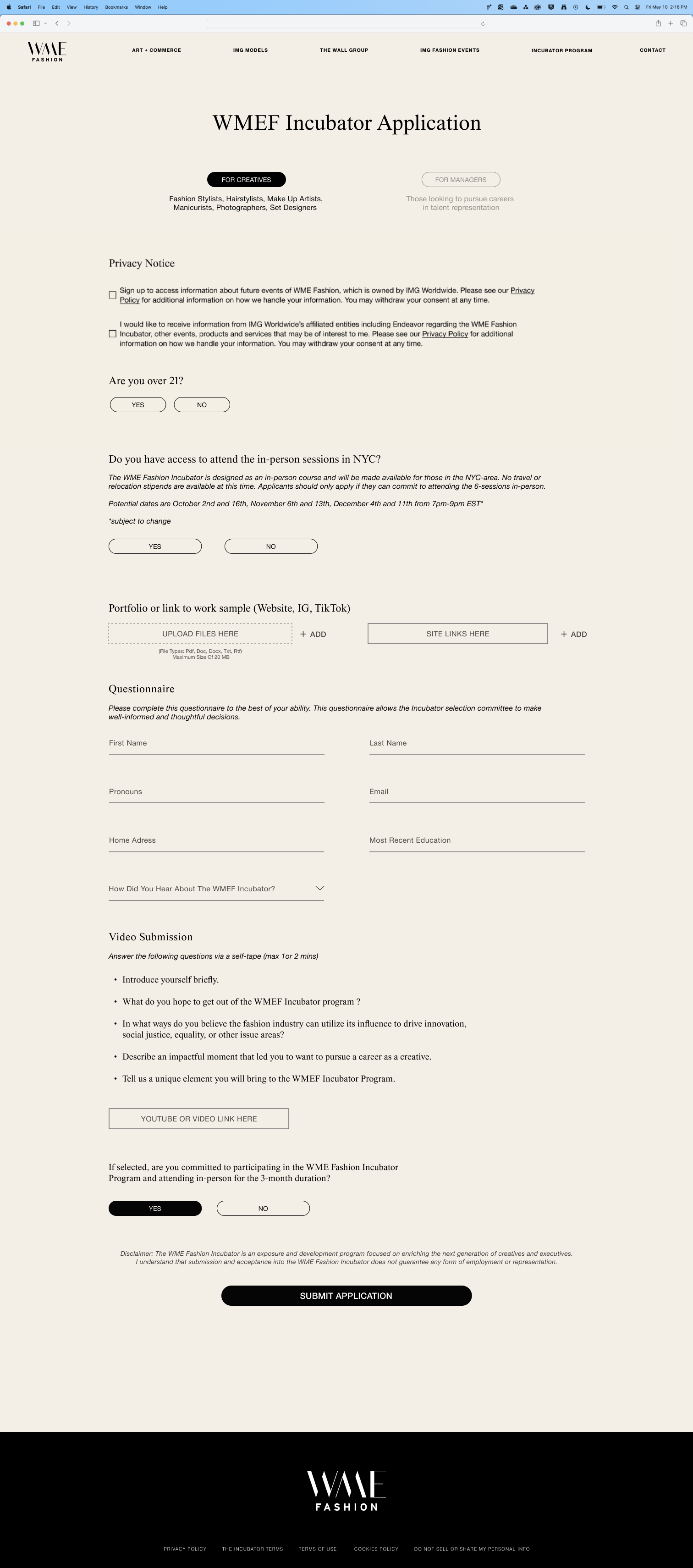 WME Fashion Incubator Program End-to-End Submission System (CMS-Driven)