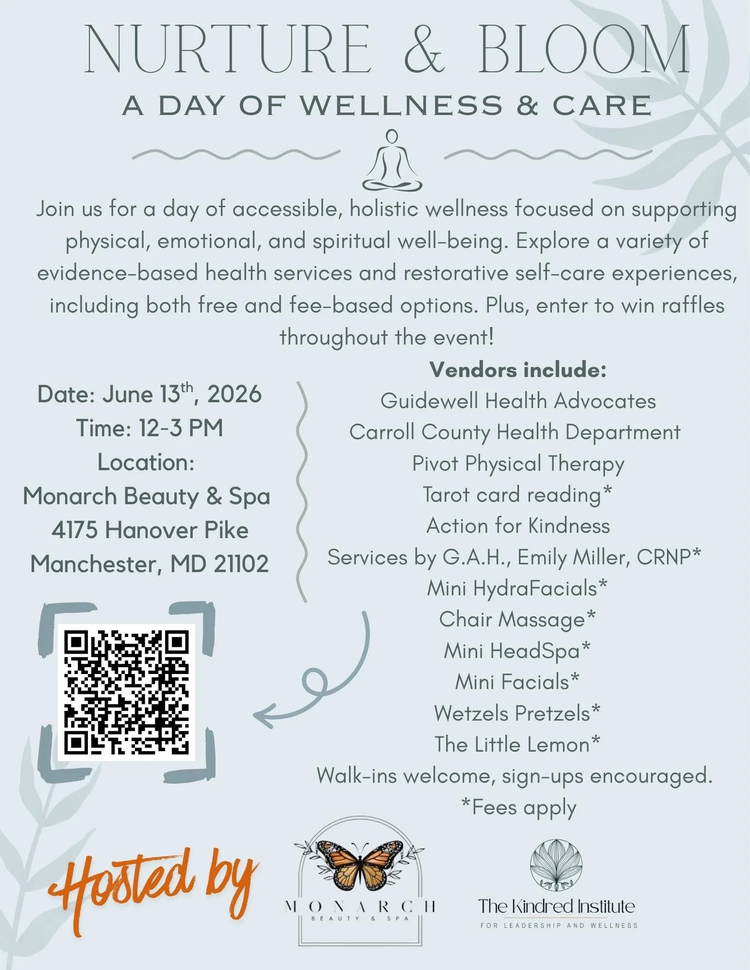 We&rsquo;re opening our doors for a day dedicated to caring for the whole you: physical, emotional, and spiritual.

Come relax, recharge, and rejuvenate with us. 🌿

Saturday, June 13th 12:00-3:00PM

📍Monarch Beauty &amp; Spa | 4175 Hanover Pike, Ma