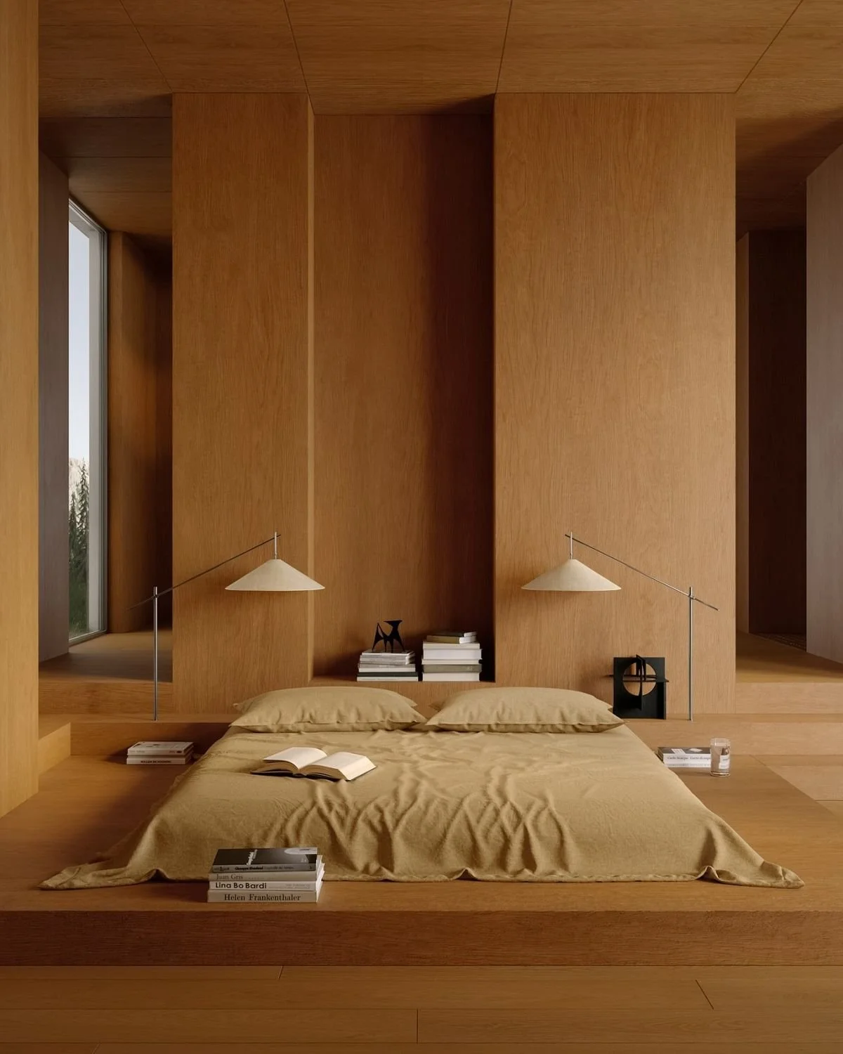 Intentionally designed, calm Bedroom. With lots of wood elements.