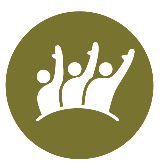 simplified iconified people with raised hand