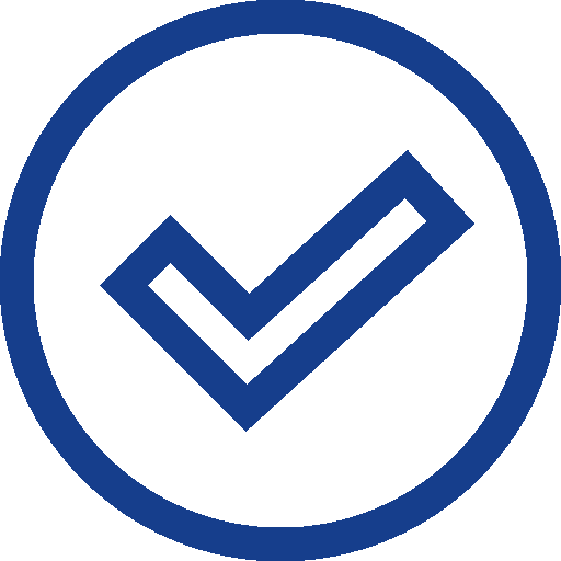 A blue checkmark inside a blue circle on a black background.