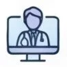 Illustration of a doctor wearing a white coat and stethoscope, appearing on a computer screen.