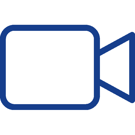A blue square featuring a video camera icon in the center.