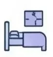 Drawing of a bedroom with a bed, side table, and a window