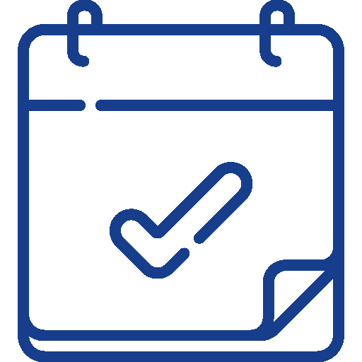 Outline of a calendar with a check mark and a folded corner.