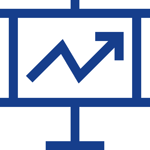 Blue icon featuring a graph, symbolizing data analysis or performance metrics.