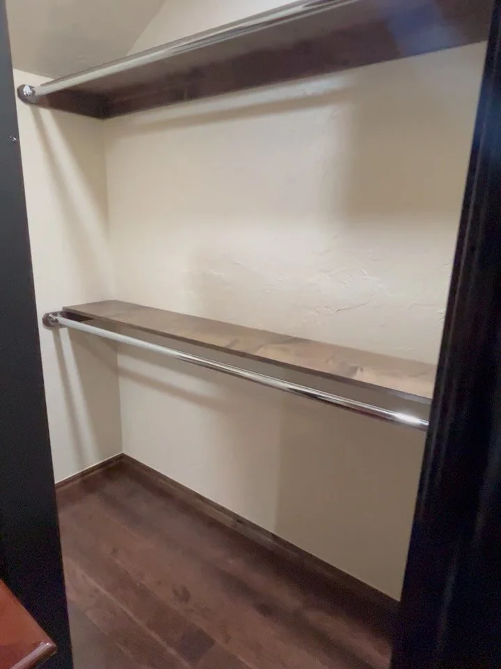 Custom Closet Build 
Start to finish&mdash;drywall, texture, paint, custom shelving, rods, flooring, and baseboards.
Quality craftsmanship in every detail.