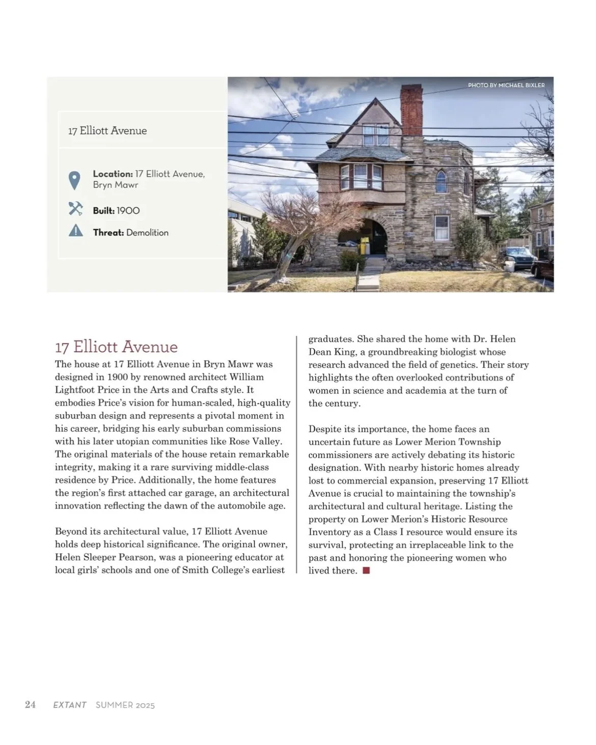 17 Elliott Avenue featured in Summer 2025 issue of "Extant," the magazine of the Preservation Alliance for Greater Philadelphia