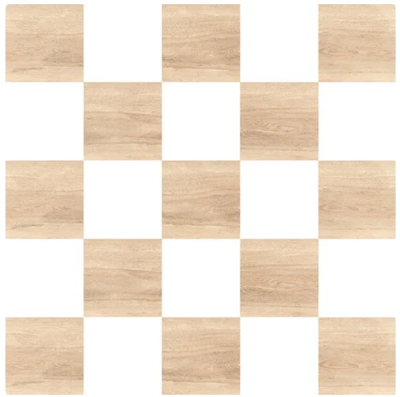 Empty 8x8 wooden chessboard with alternating light and dark squares.