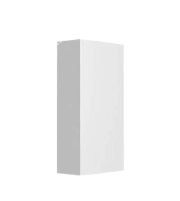 A tall, white, rectangular refrigerator with a minimalistic design.