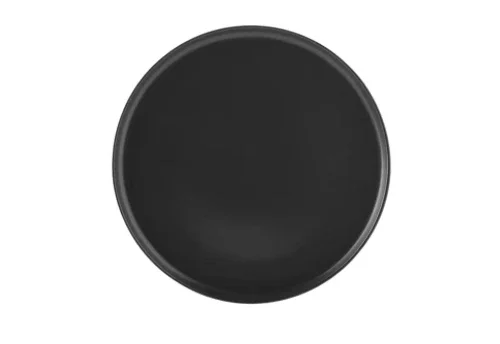A black circle with a gray border, viewed from above.