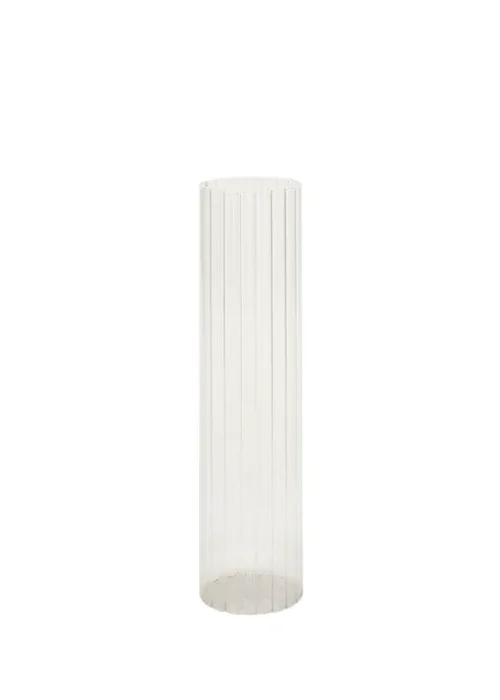 A white, vertical, ribbed plastic tube with an open top and bottom