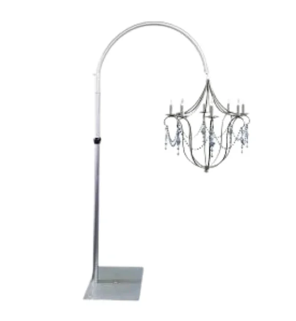 A jewelry display stand with a chandelier hanging from it.