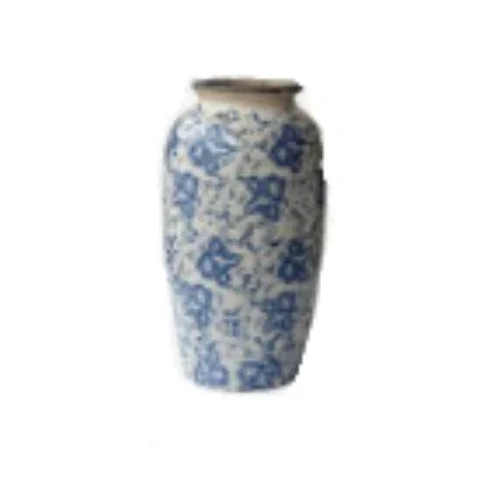 Blue and white patterned ceramic vase