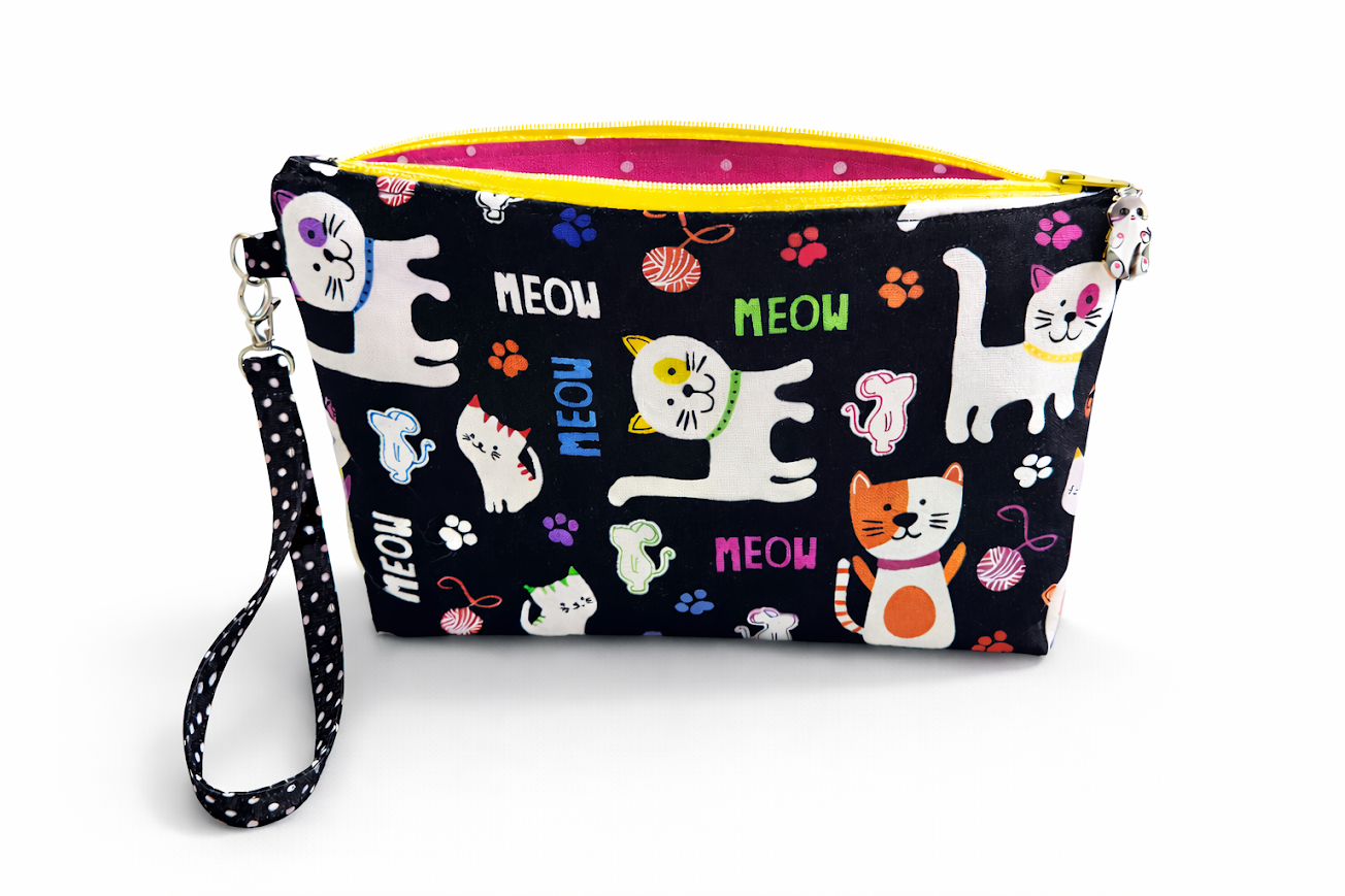 Happy Cats Medium Wristlet/Zipper Pouch (5.5"x8.5") $28