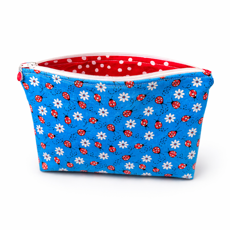 Ladybugs & Daisies Medium Zipper Pouch (5.5"x8.5") $25
