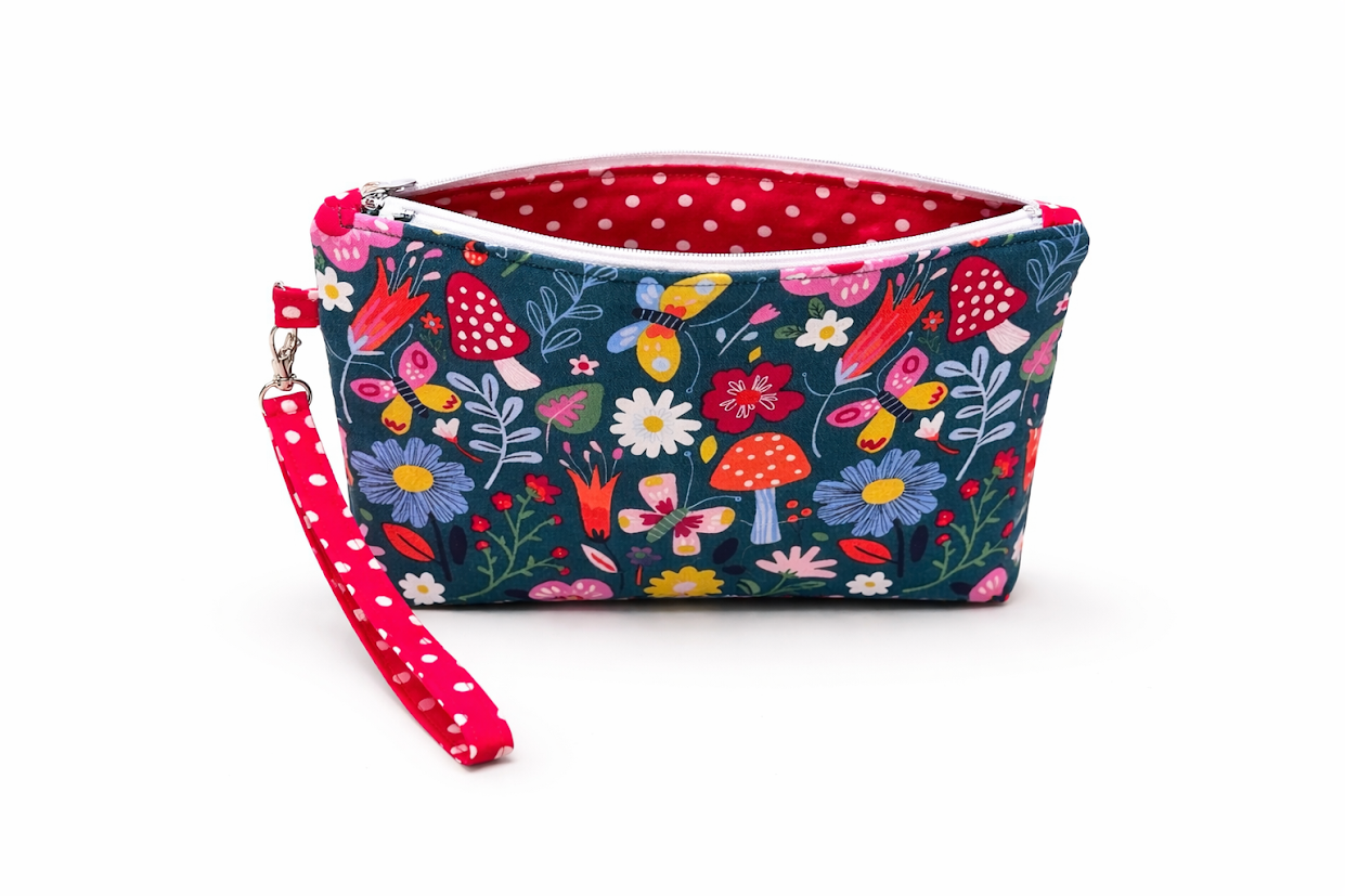 Toadstool Garden Medium Wristlet/Zipper Pouch (5.5"x8.5") $30