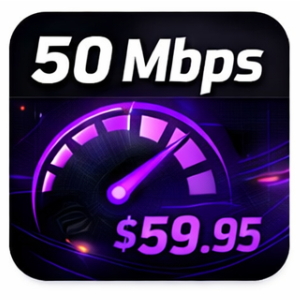 Graphic showing internet speed of 50 Mbps and price of $59.95.