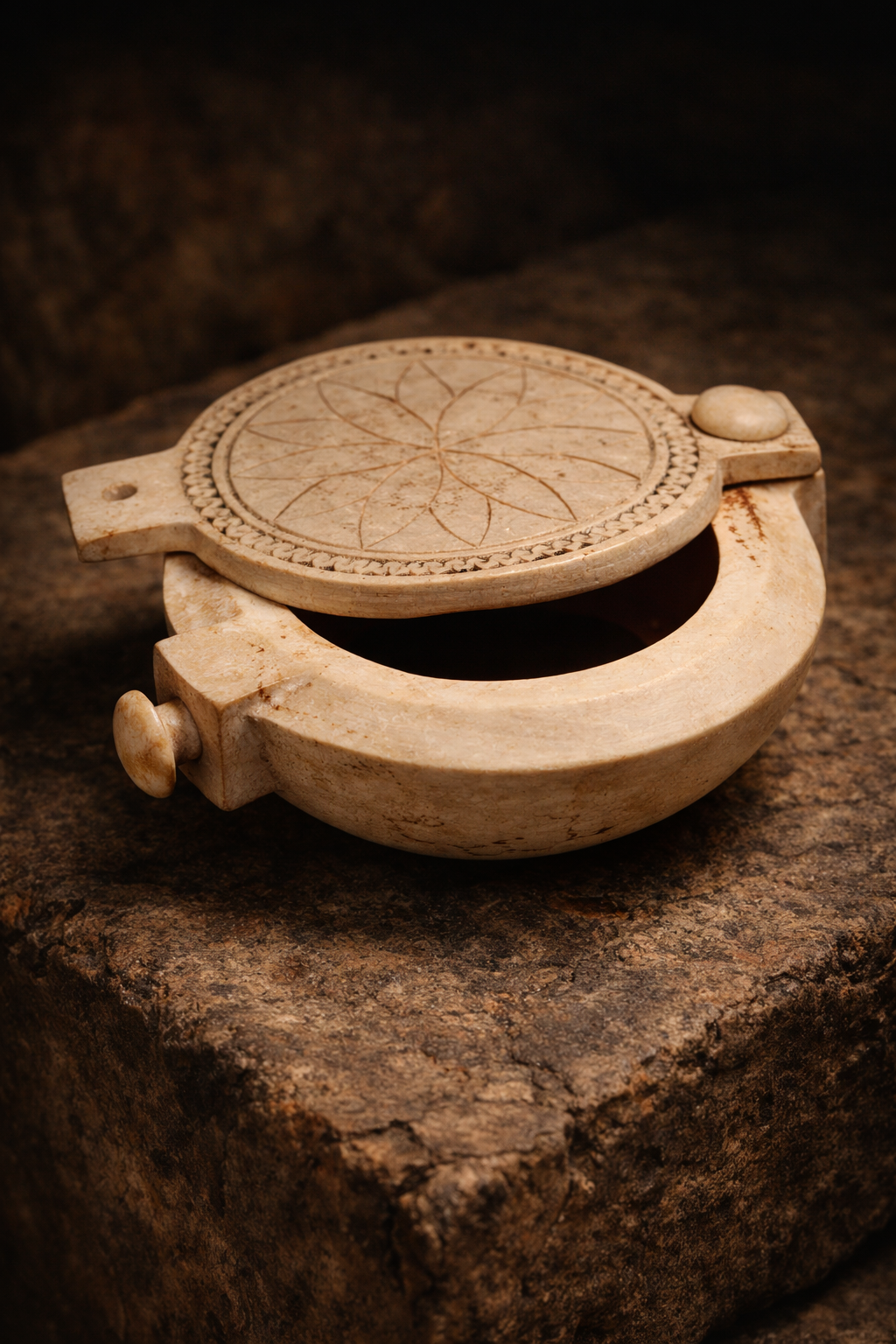 Aged ivory box on textured stone.png