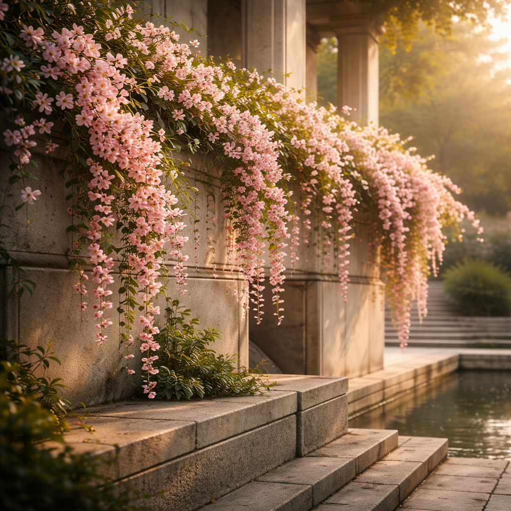 Cascading pink blooms on terrace.png