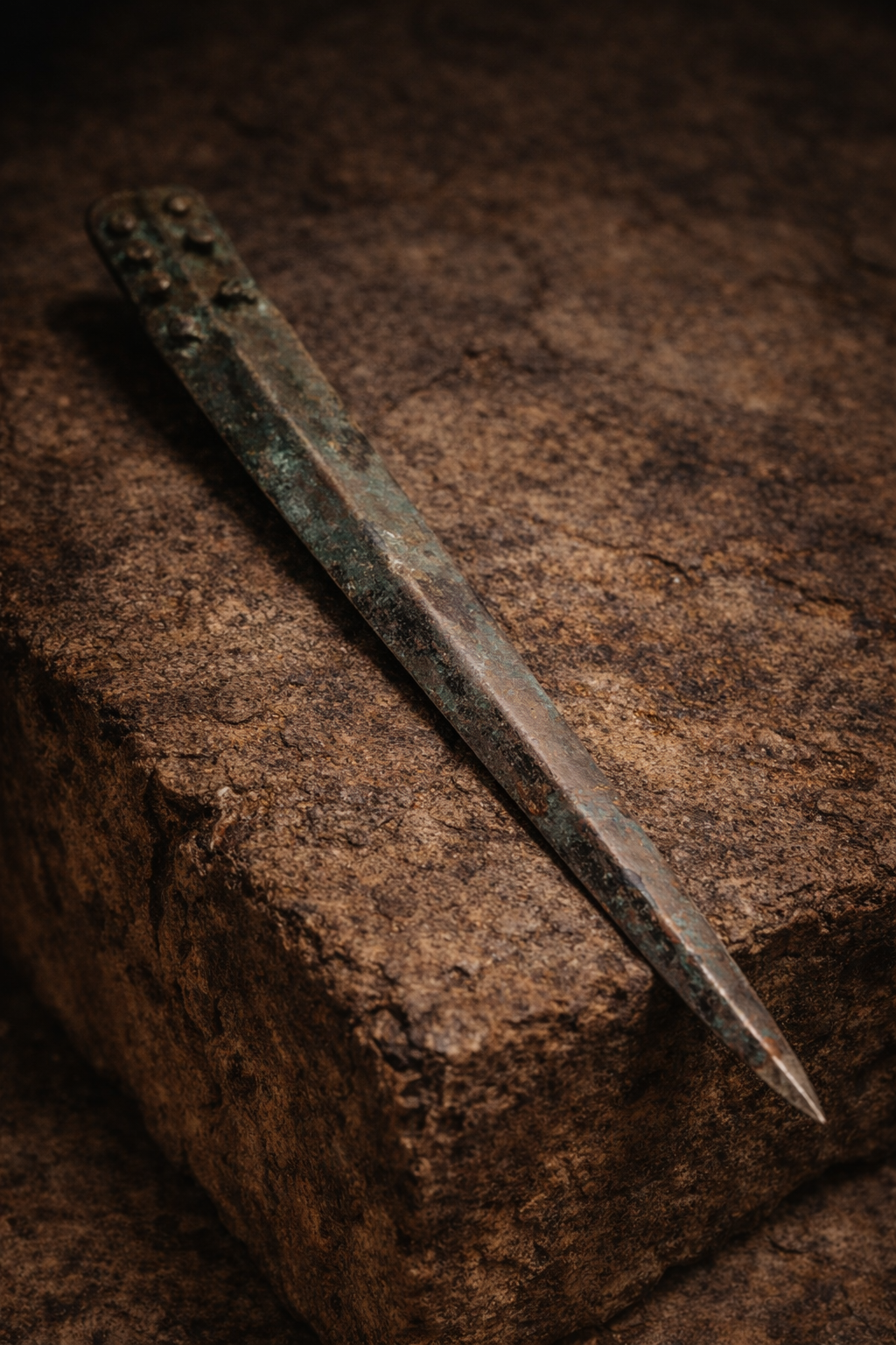 Weathered bronze dagger on stone.png