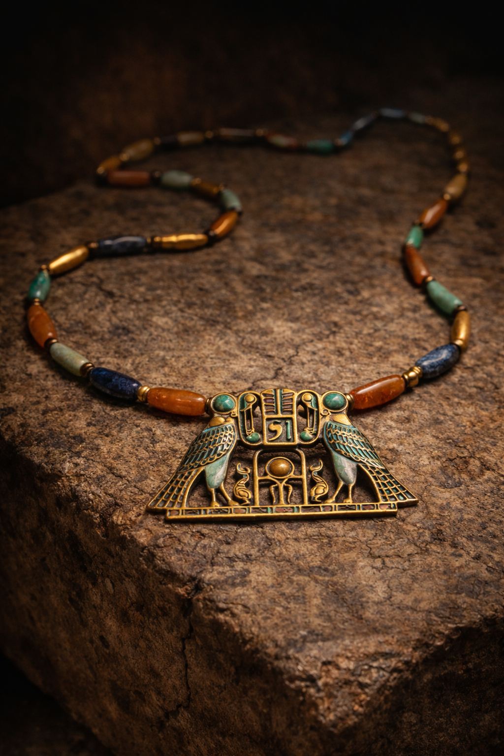 Ancient Egyptian necklace with Ankh pendant.png
