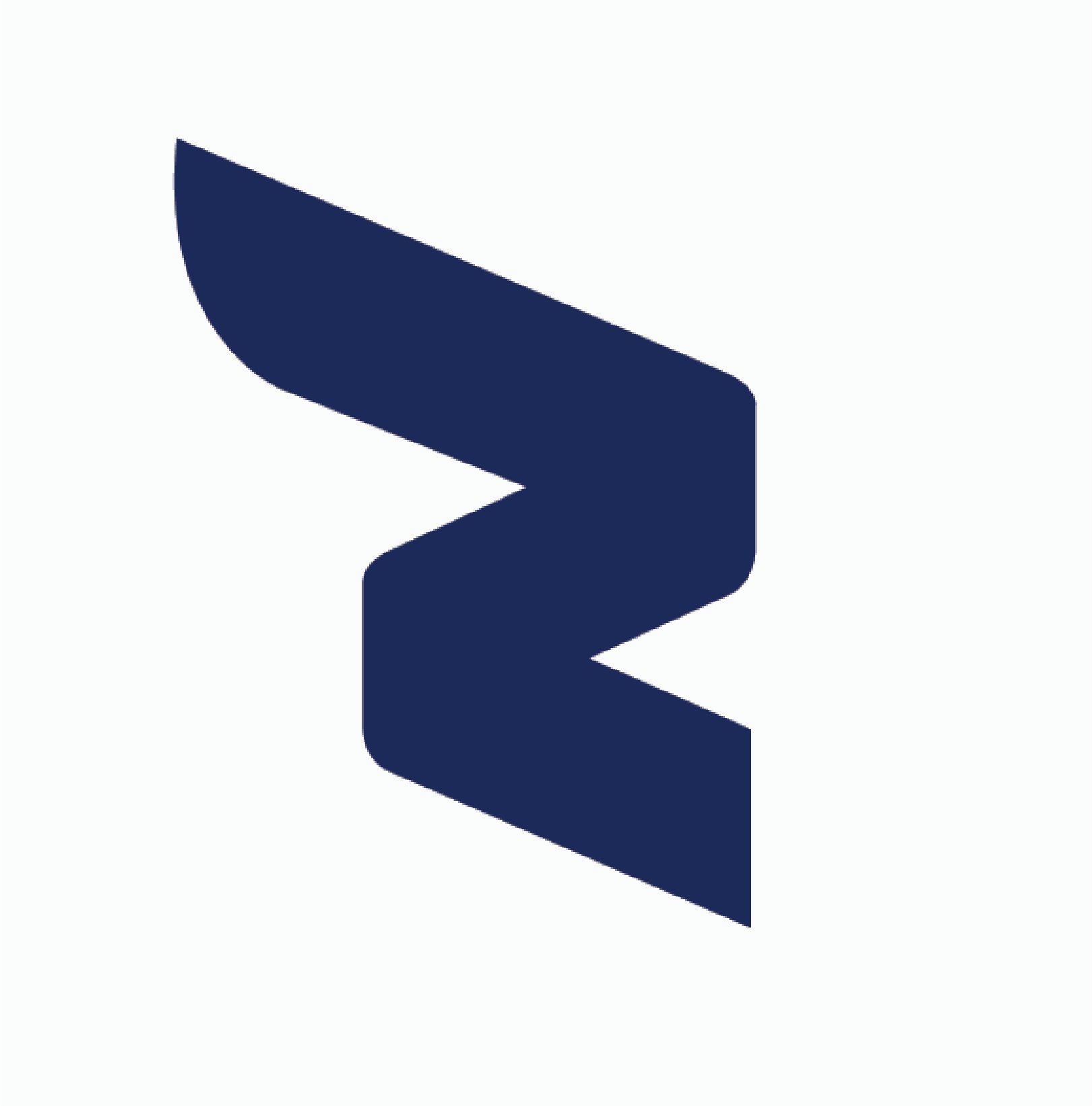 Blue abstract logo resembling a stylized "Z" or ribbon on a light background.