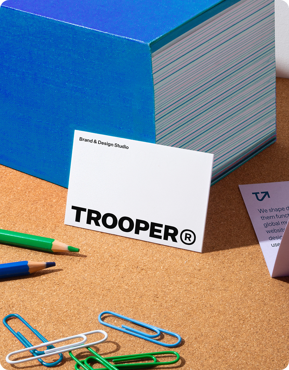 Trooper Creative is a design studio and branding agency specializing in brand strategy, brand identity, logo design, typography, packaging design, and visual storytelling. This image showcases Trooper design work for modern brands.