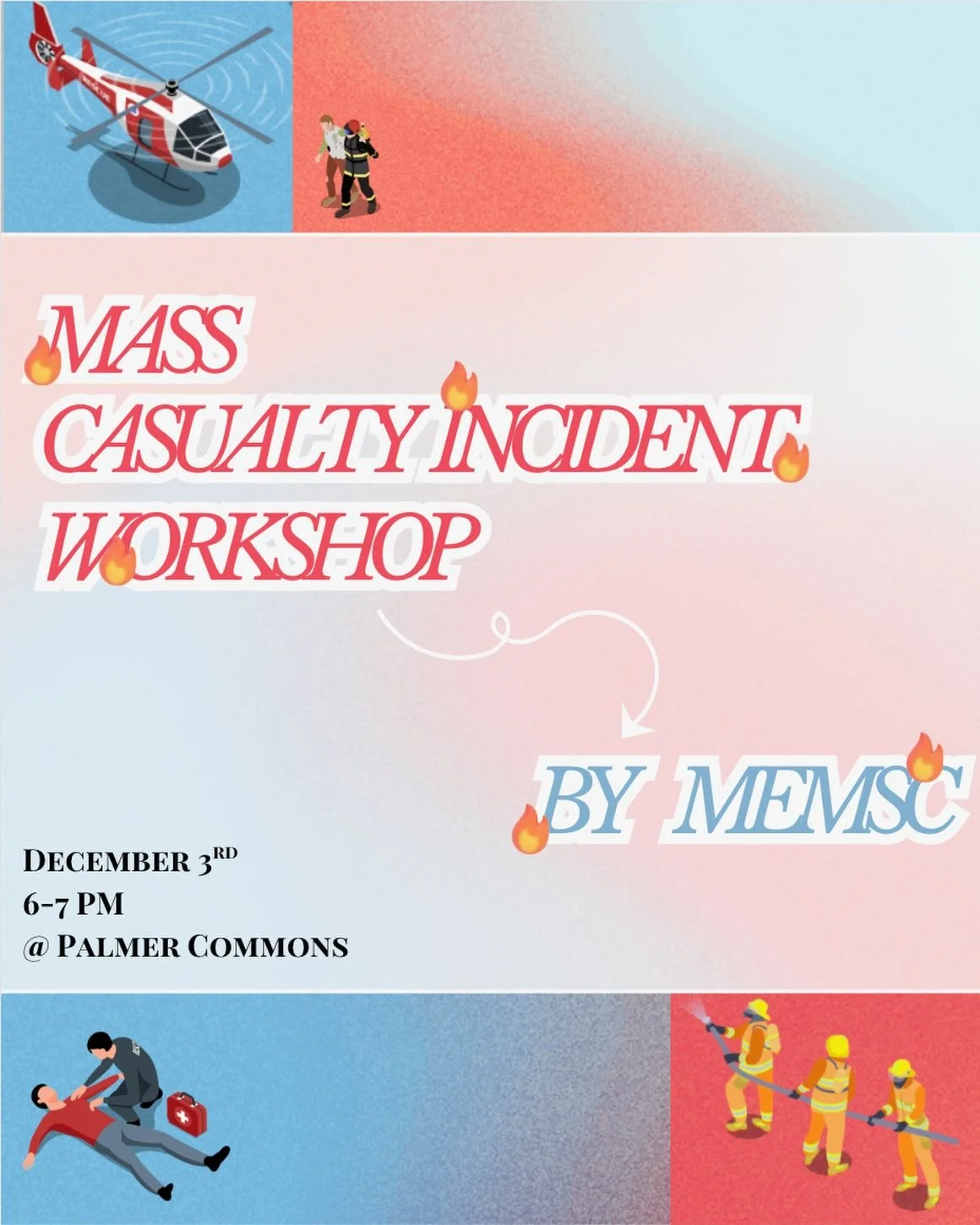 Come join us for our December Mass Meeting! Learn about Mass Casualty Incidents &amp; Triage this Wednesday. 
WHERE: Forum Hall in Palmer Commons
WHEN: December 3rd 6-7 PM
RSVP can be found in the linktree