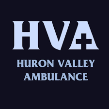 Logo of Huron Valley Ambulance with the initials HV and a medical cross.