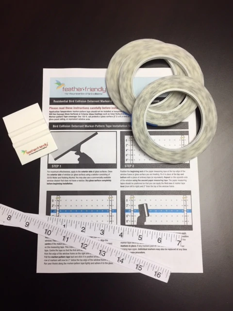The Feather Friendly residential tape kit comes with the marker-tape, measuring tapes to help you space the markers properly, and an instruction sheet.