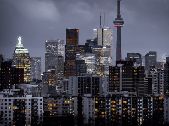 City lights in Toronto at night, showing how bright lights can cause fatal bird-building collisions