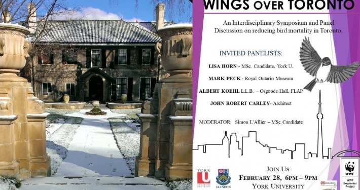 Photo of York University Glendon Campus alongside the poster for the Wings Over Toronto panel 