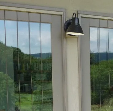 String installed as bird prevention method for windows outdoors at residential home