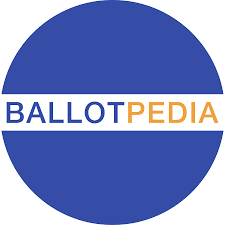 Logo of Ballotpedia with a blue circle, white horizontal stripe, and text