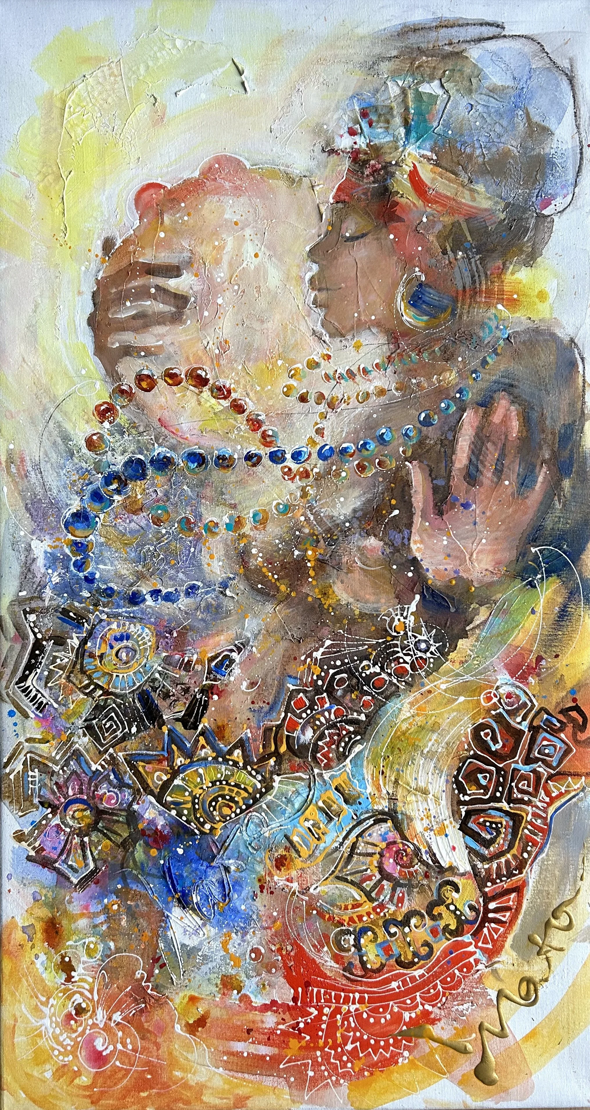 Dance
110 x 180

Abstract painting of an African woman dancing with jewelry and colorful patterns.