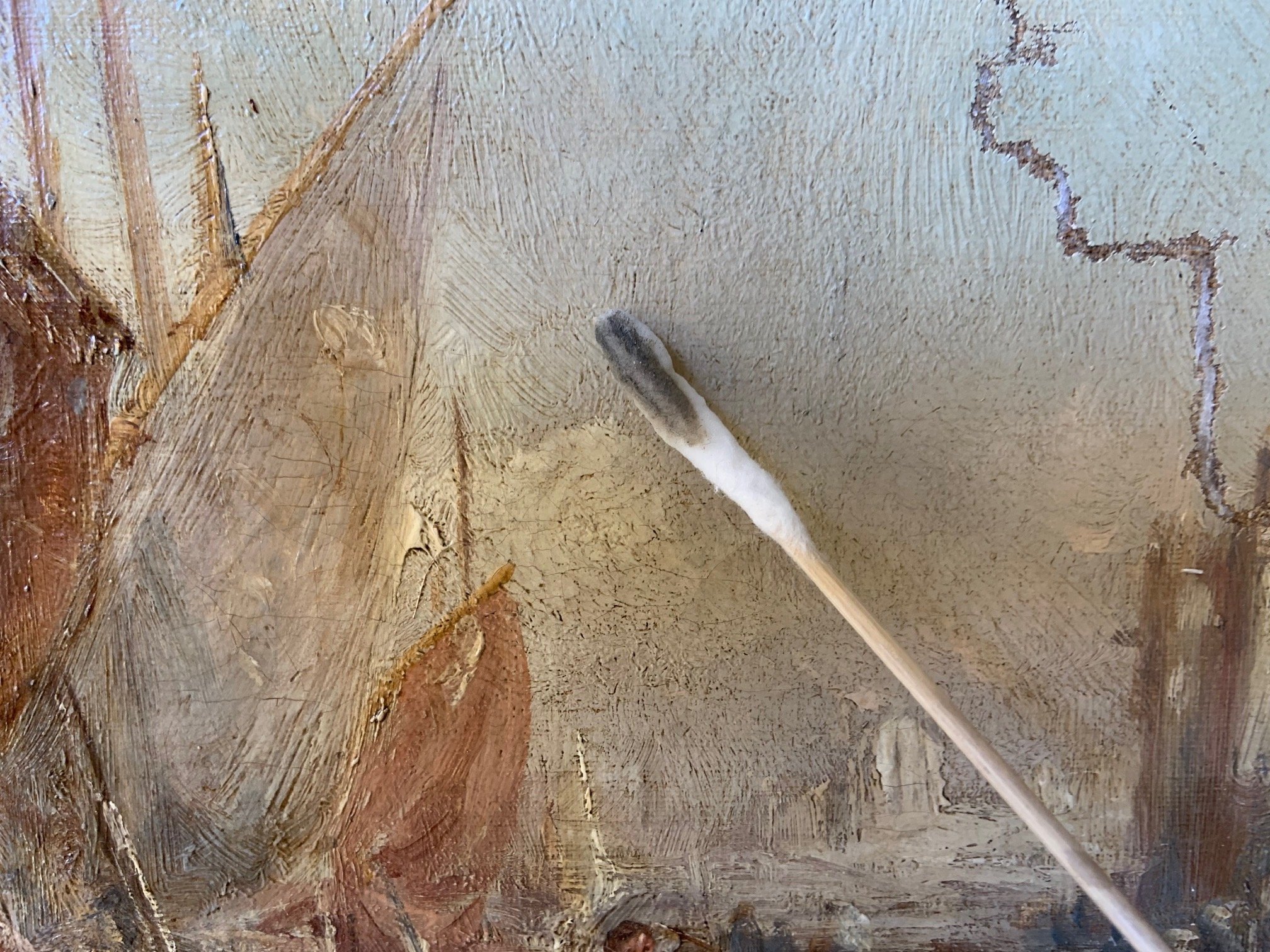 Cleaning paintings is an essential part of the preservation process for artworks. Over time, paintings can accumulate surface dirt, dust, nicotine, or other pollutants that affect their original appearance and color. Cleaning involves removing dirt, 