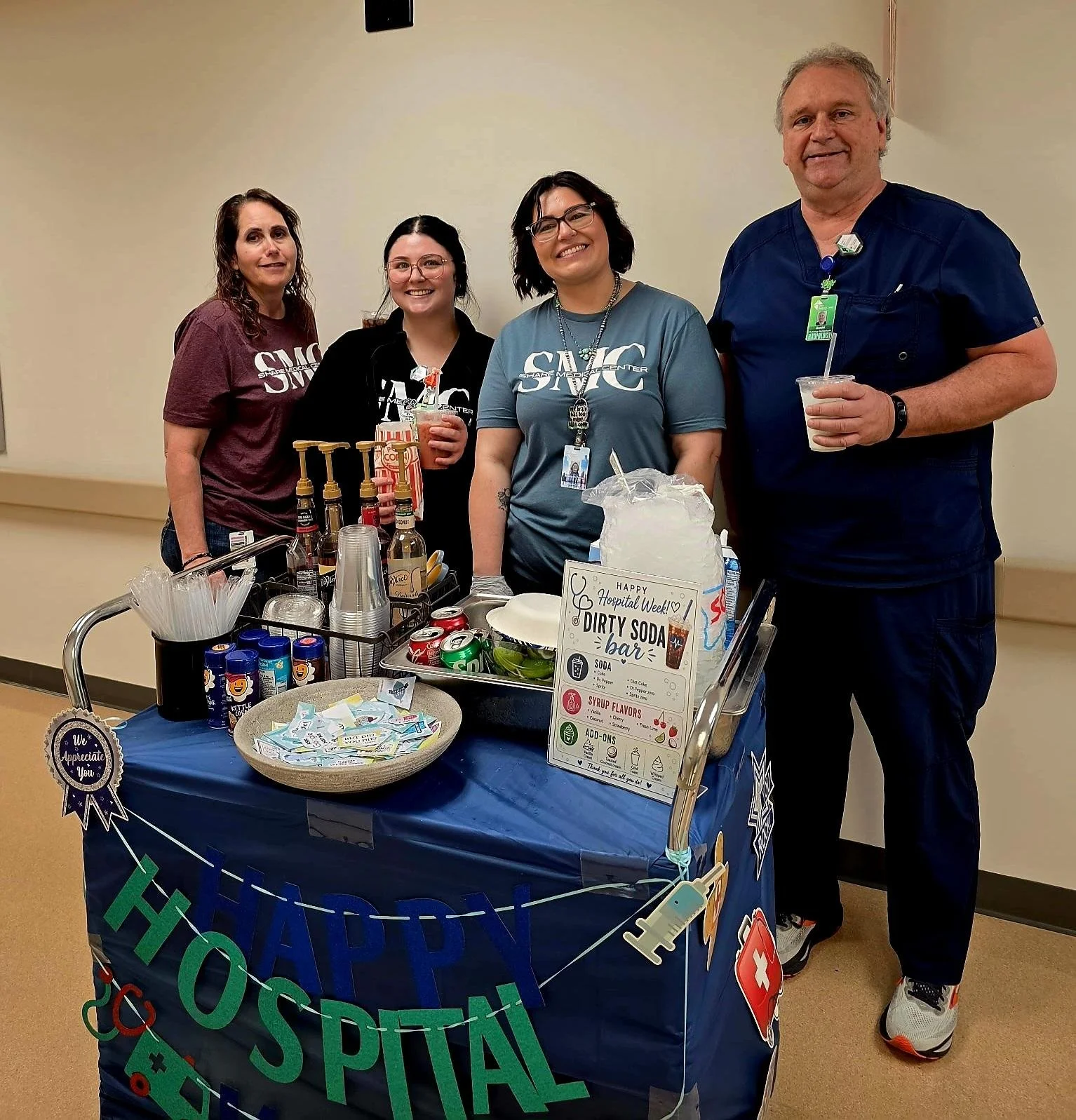 Healthcare workers with drink cart